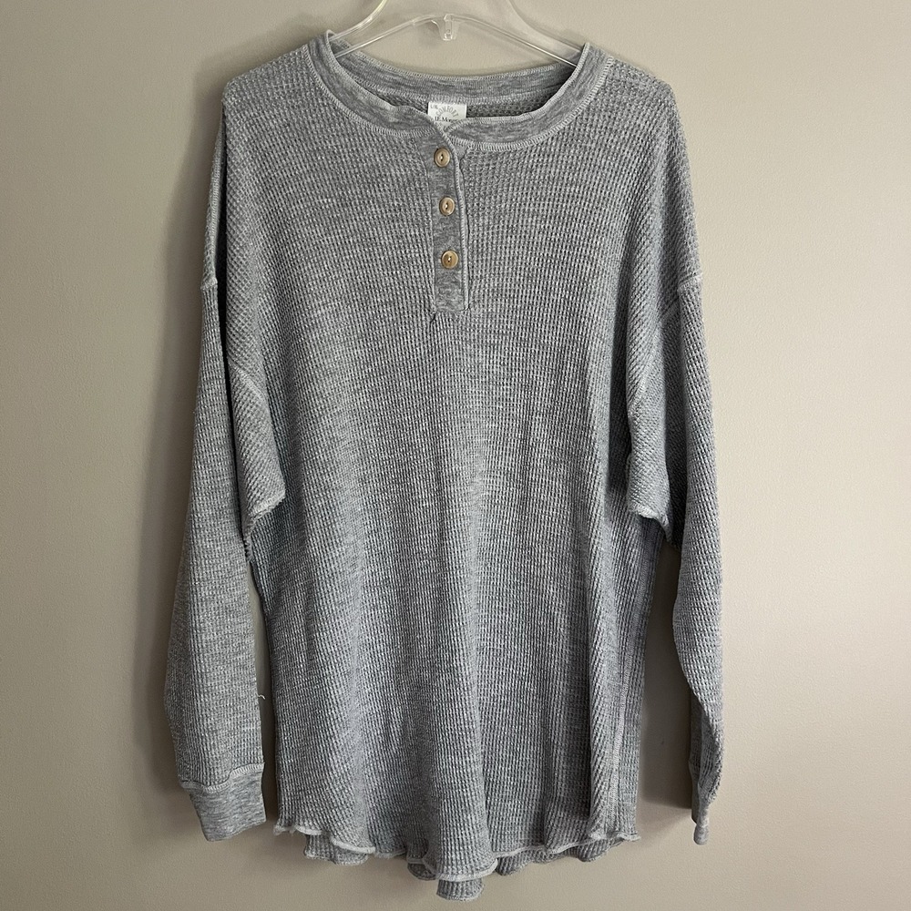 JE Morgan Shirt Mens Large Gray Solid Thermal Henley Waffle Long Johns